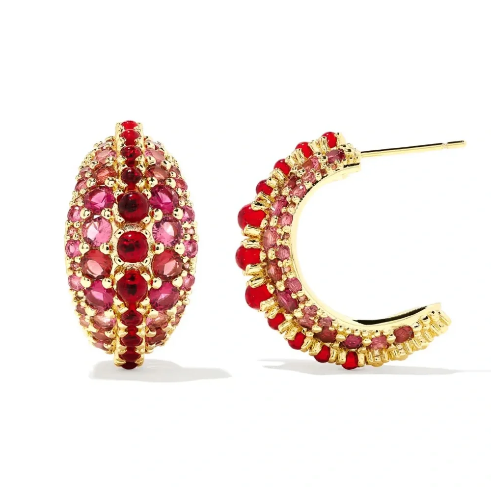 NWT Kendra Scott Krista Gold Hoop Earrings in Red Mix - Picture 2 of 8